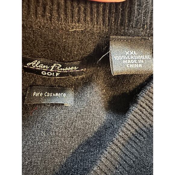 Alan Flusser Golf Pure Cashmere Sweater XXL Black Windowpane V-Neck - Picture 5 of 5